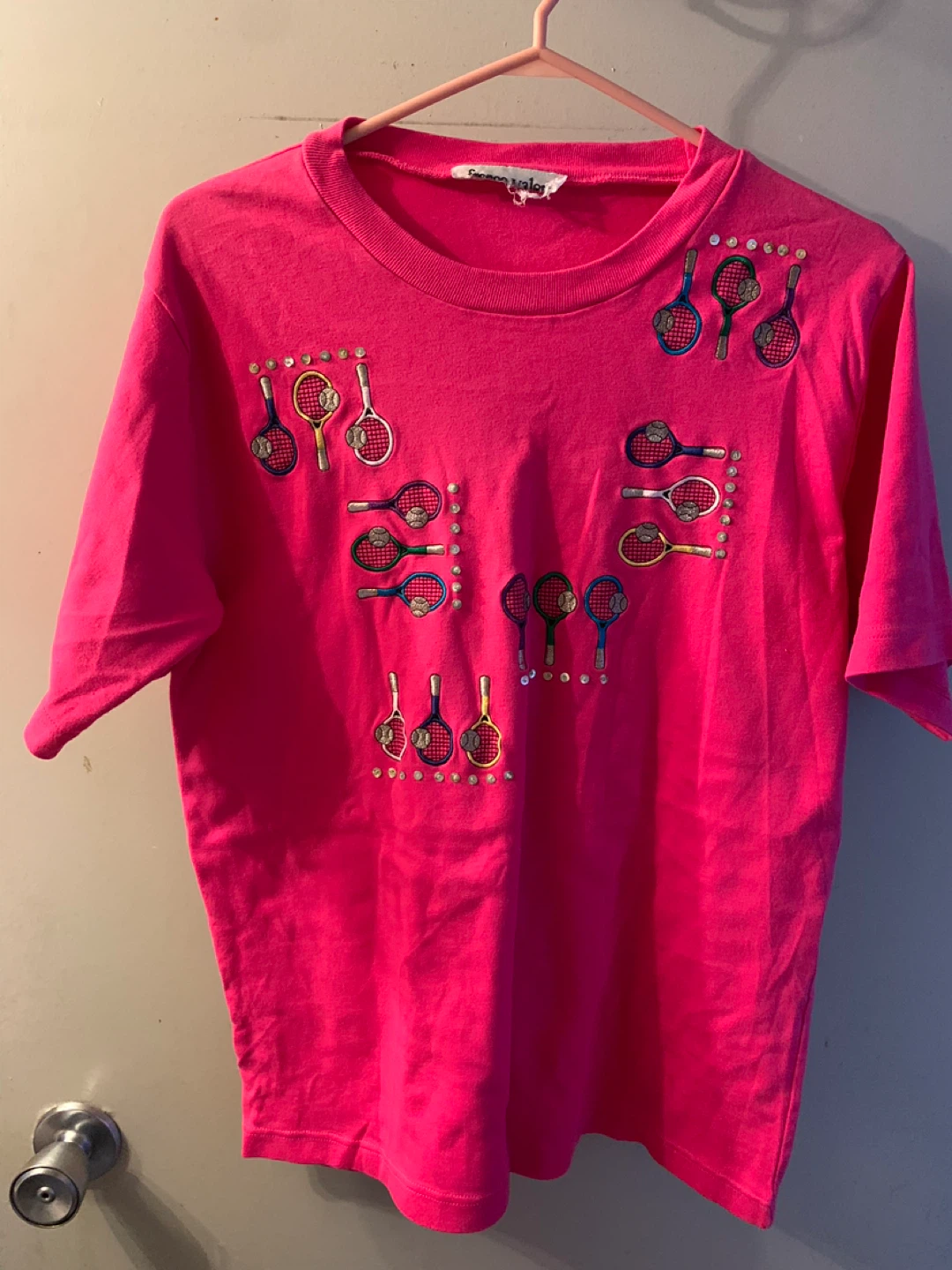 Pink T-Shirt with Tennis Racquet Embroidery