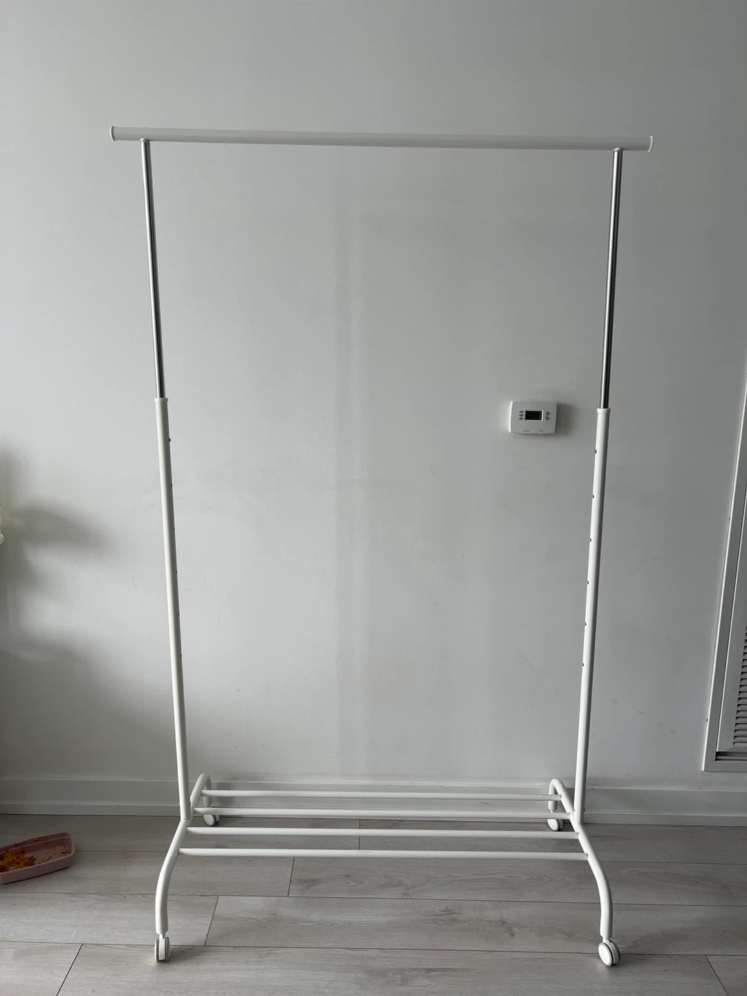 White Metal Rolling Garment Rack with Shelves