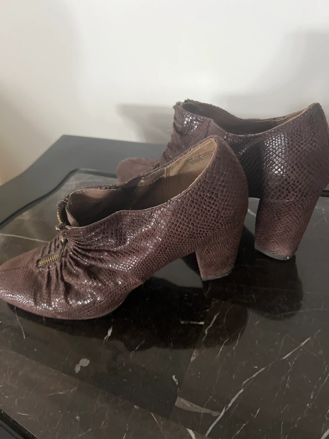 Brown Snakeskin Heeled Ankle Boots - Size 9 - photo 2