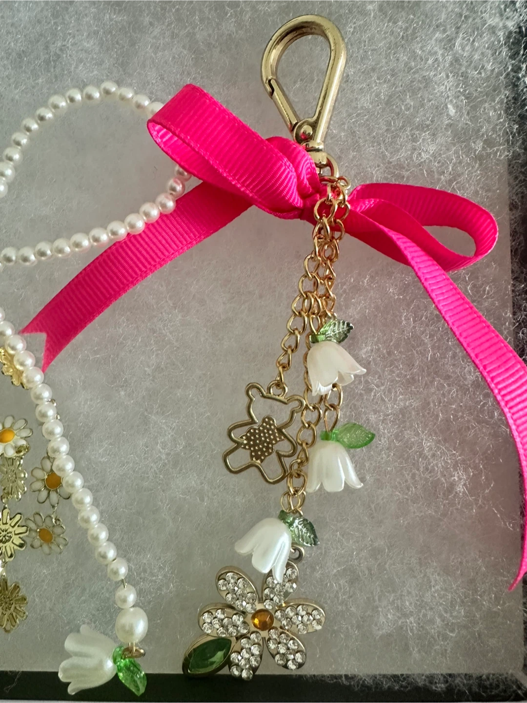 Pearl Beaded Keychain with Charms