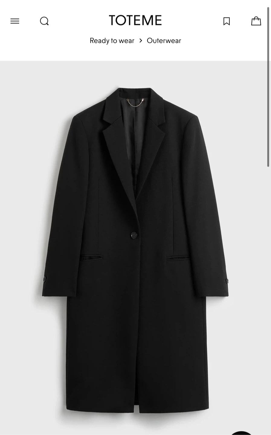 TOTEME Black Wool Blend Coat