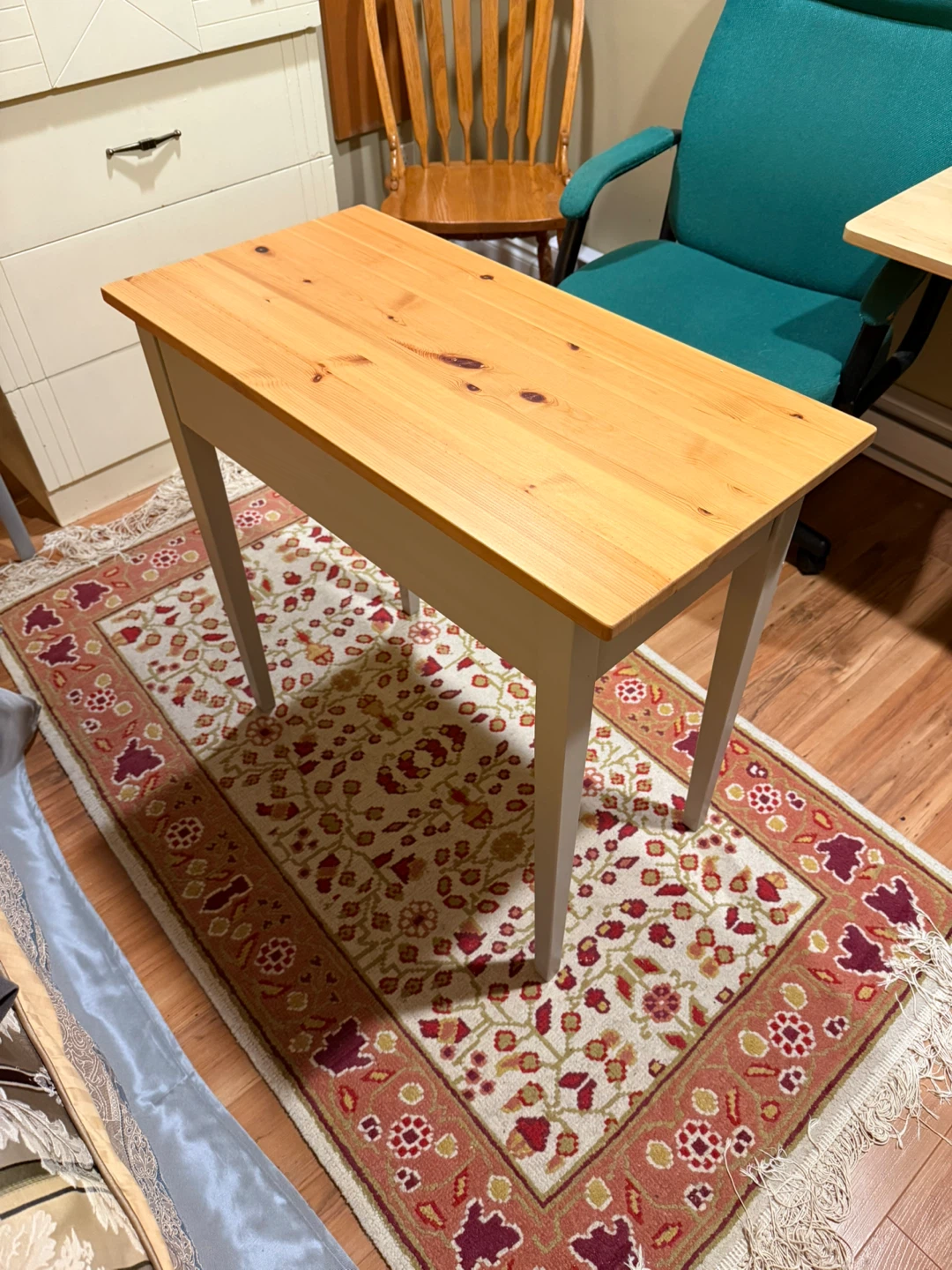 Pine wood top desk with grey legs