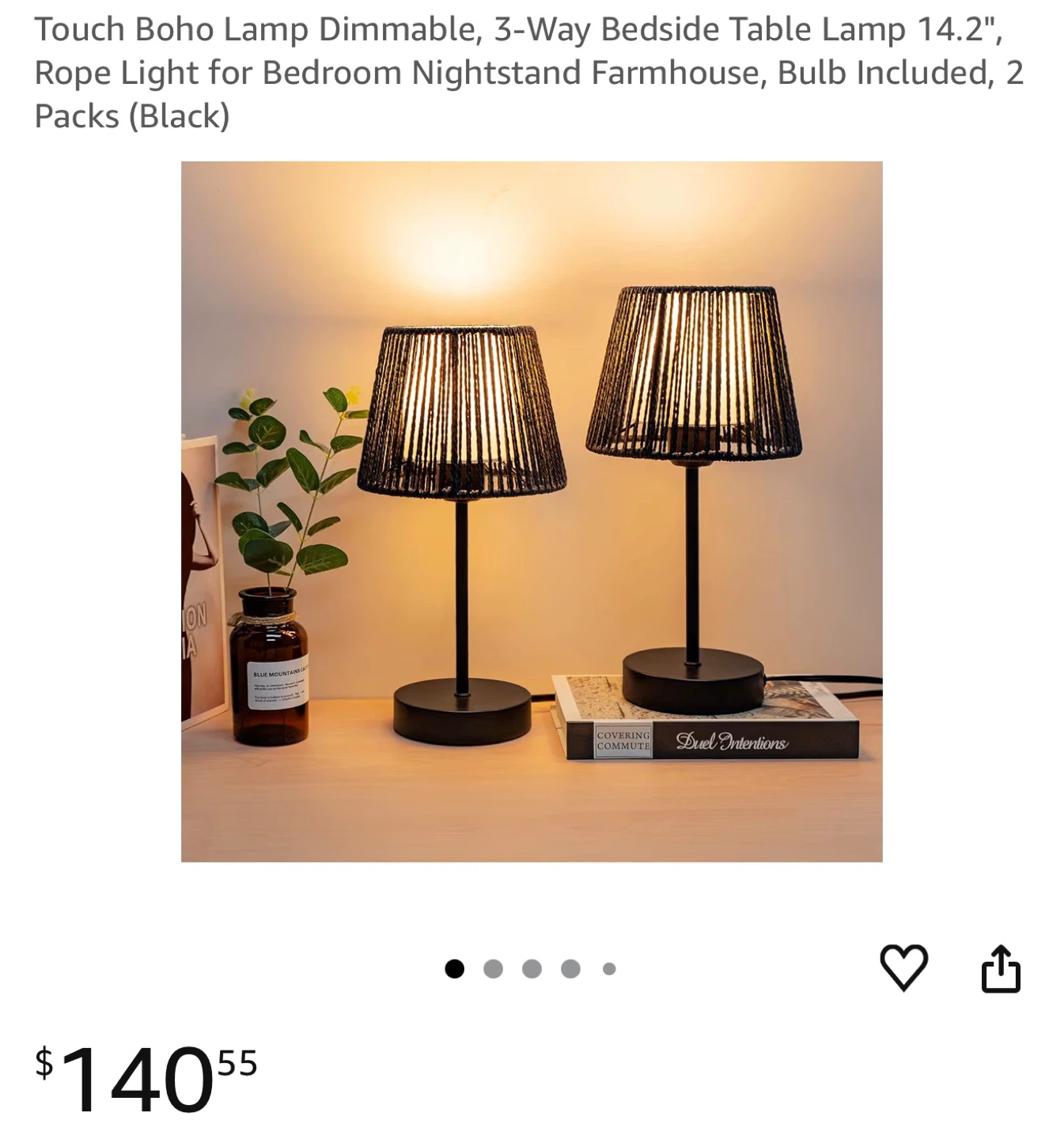 2 Touch Control Boho Rope Table Lamp - 14.2" - Black