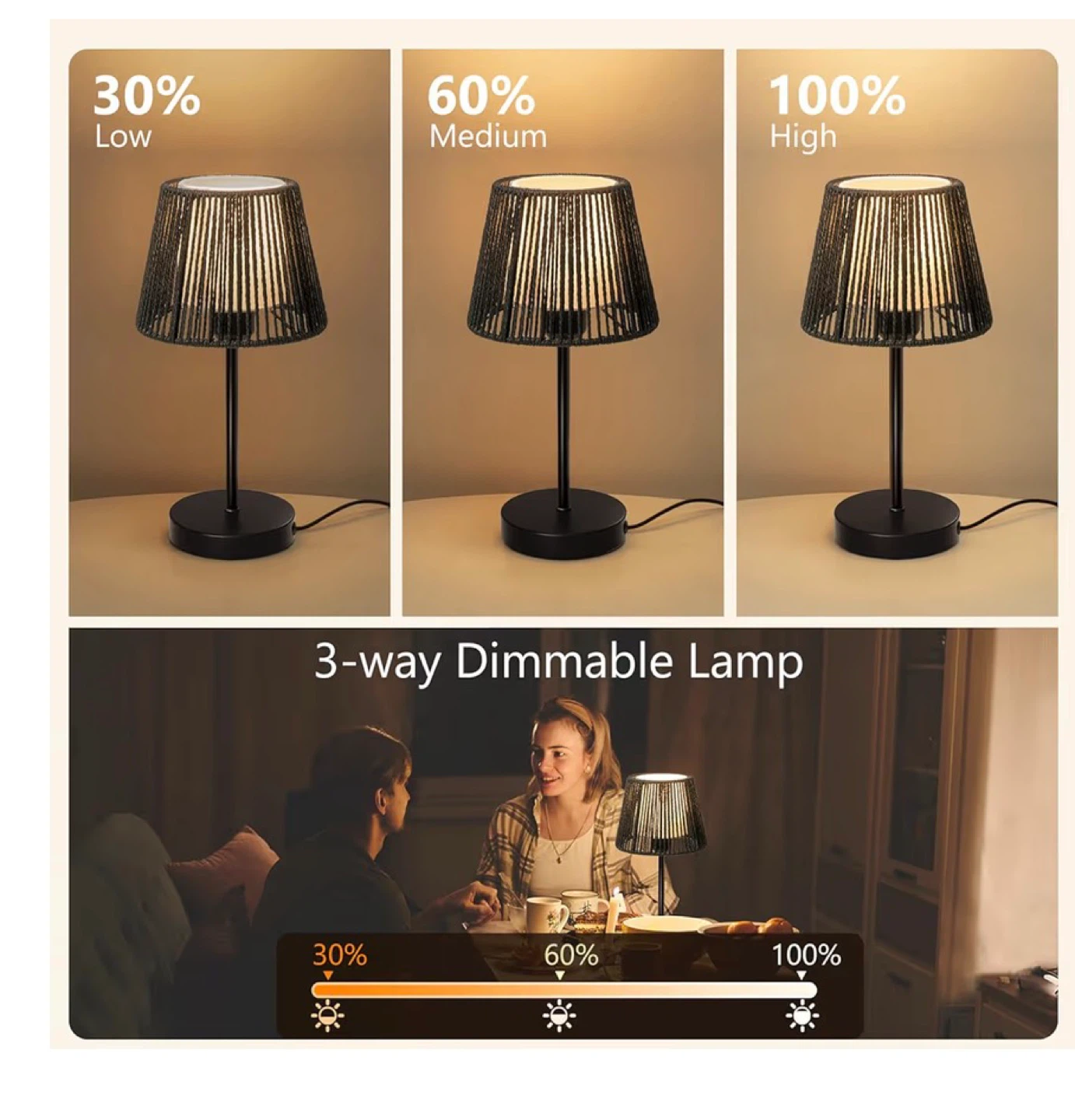 2 Touch Control Boho Rope Table Lamp - 14.2" - Black - photo 3