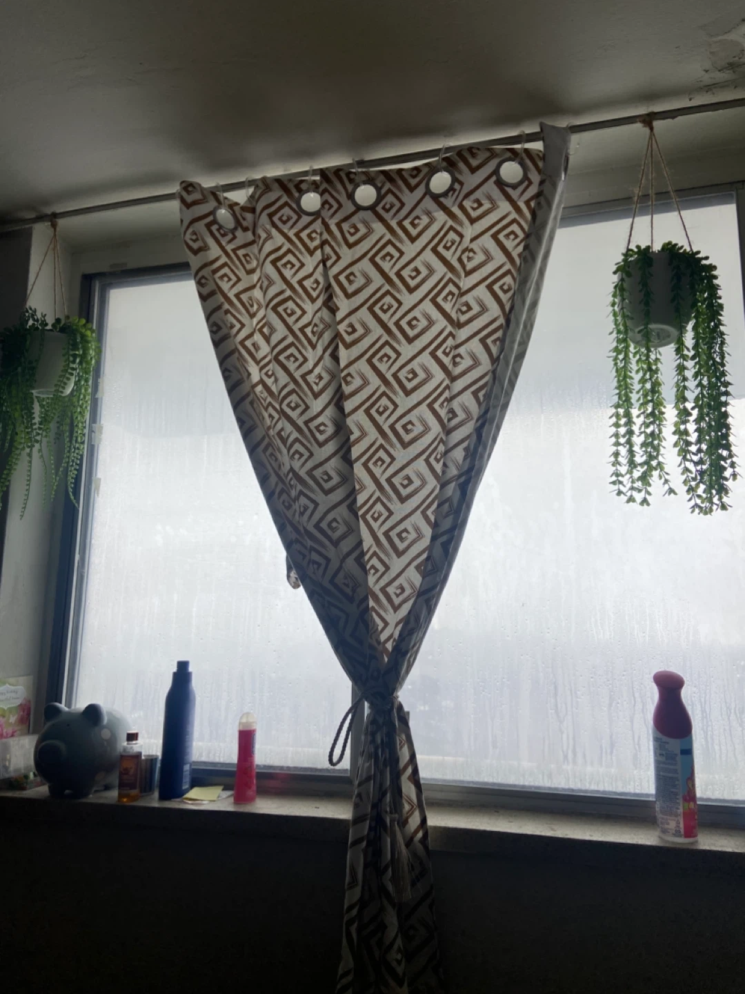 Brown Geometric Print Curtain