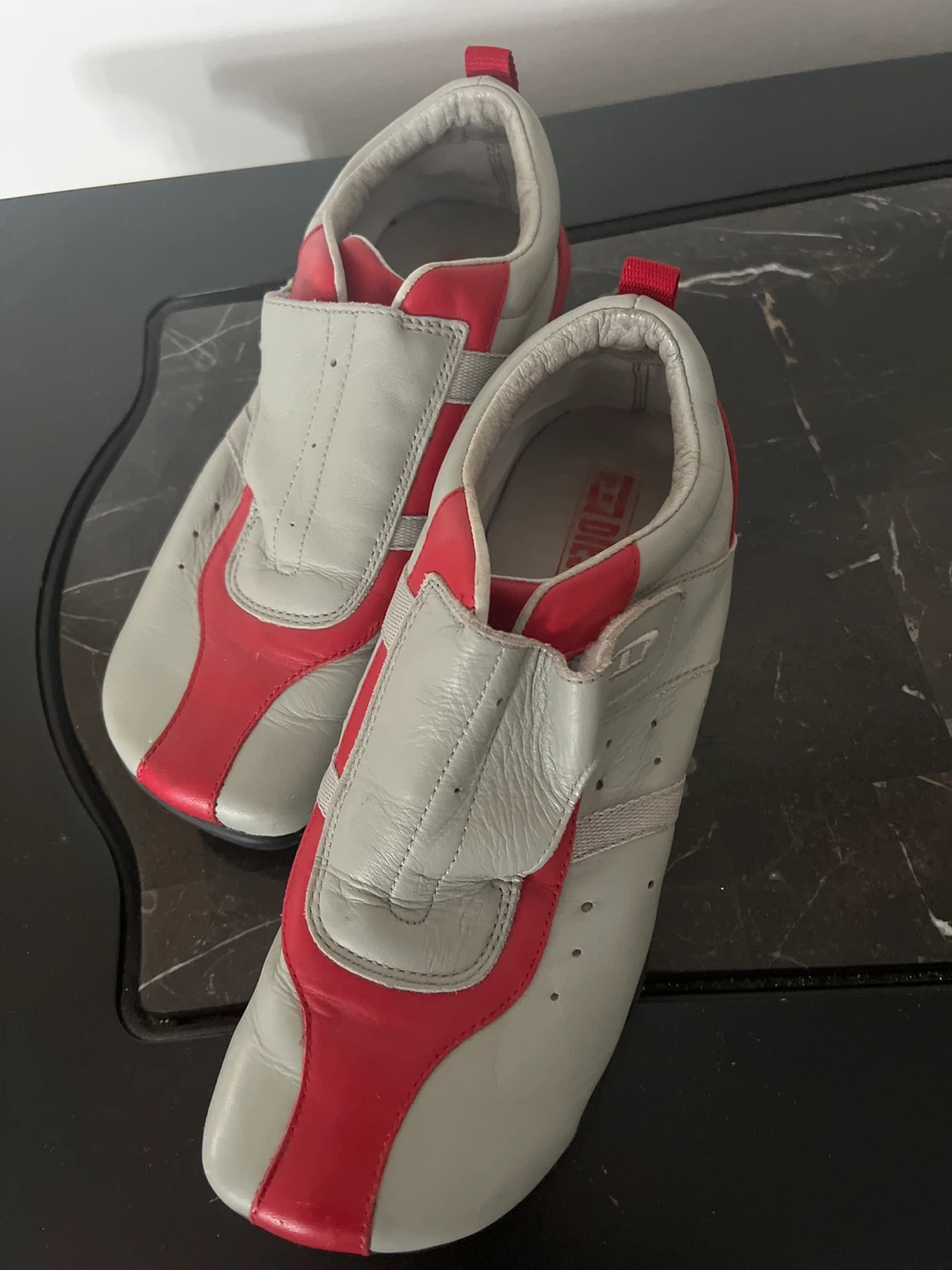 Diesel Grey and Red Leather Sneakers