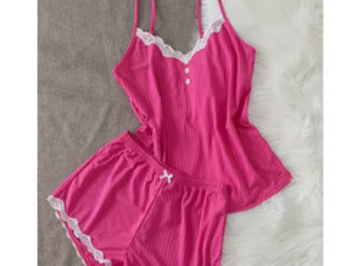 Pink Lace Trim Cami Shorts Pajama Set