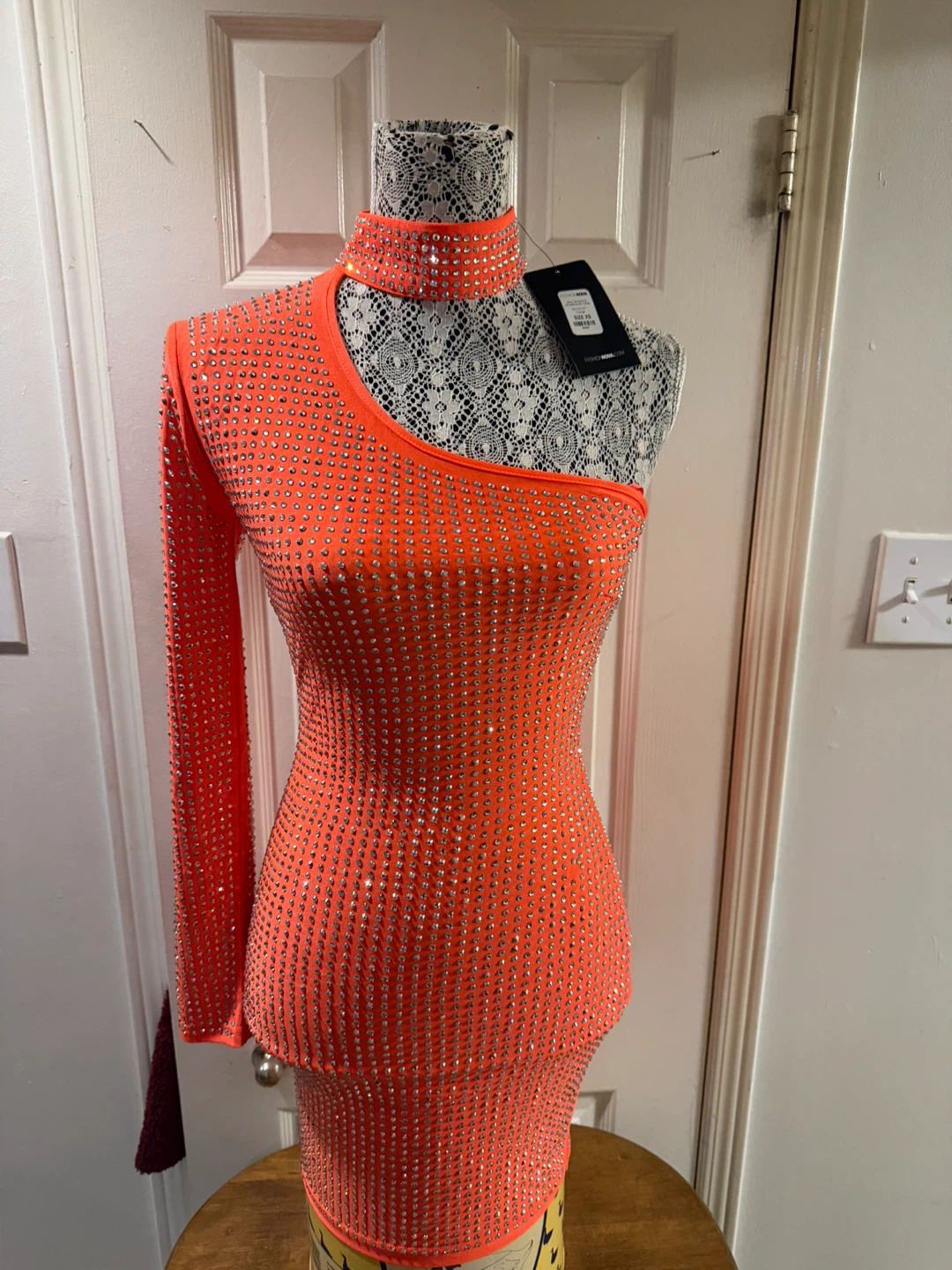 Fashion Nova Rhinestone One-Shoulder Mini Dress