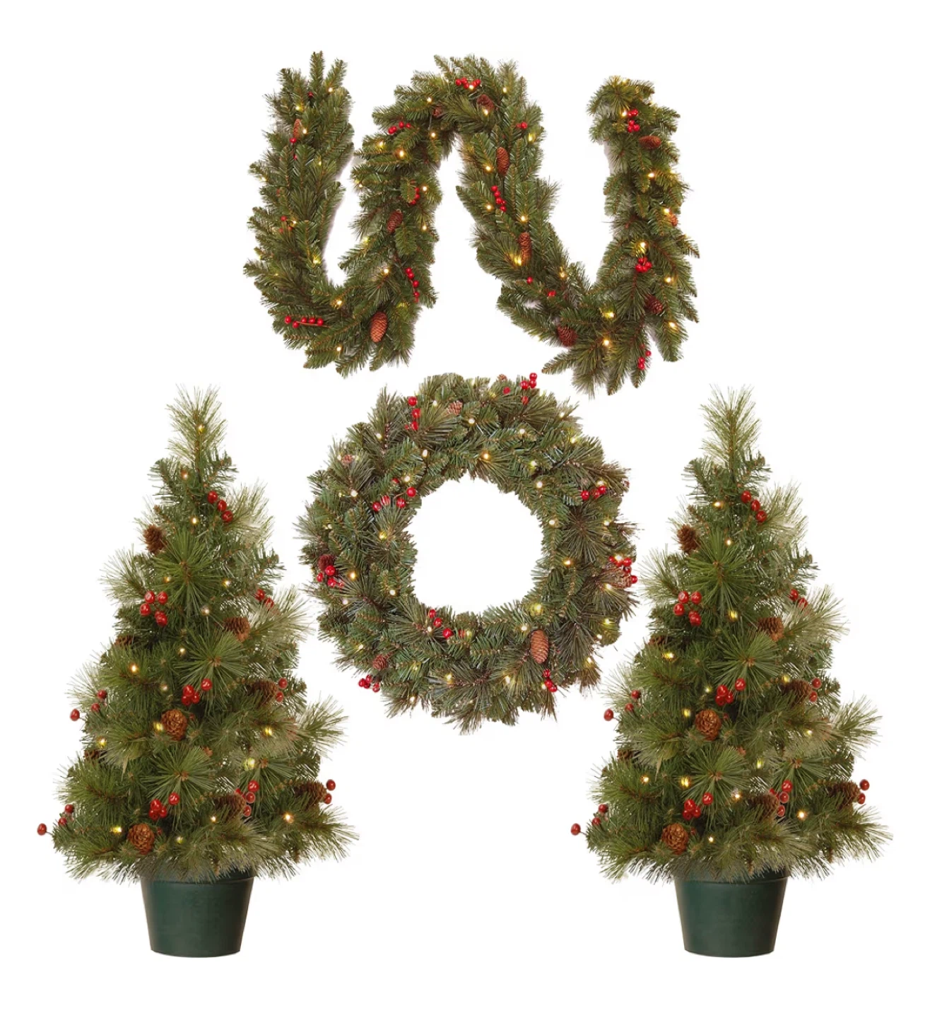 For Happy 6 Piece Pre-Lit LED Classic Porch Greenery Set - photo 2