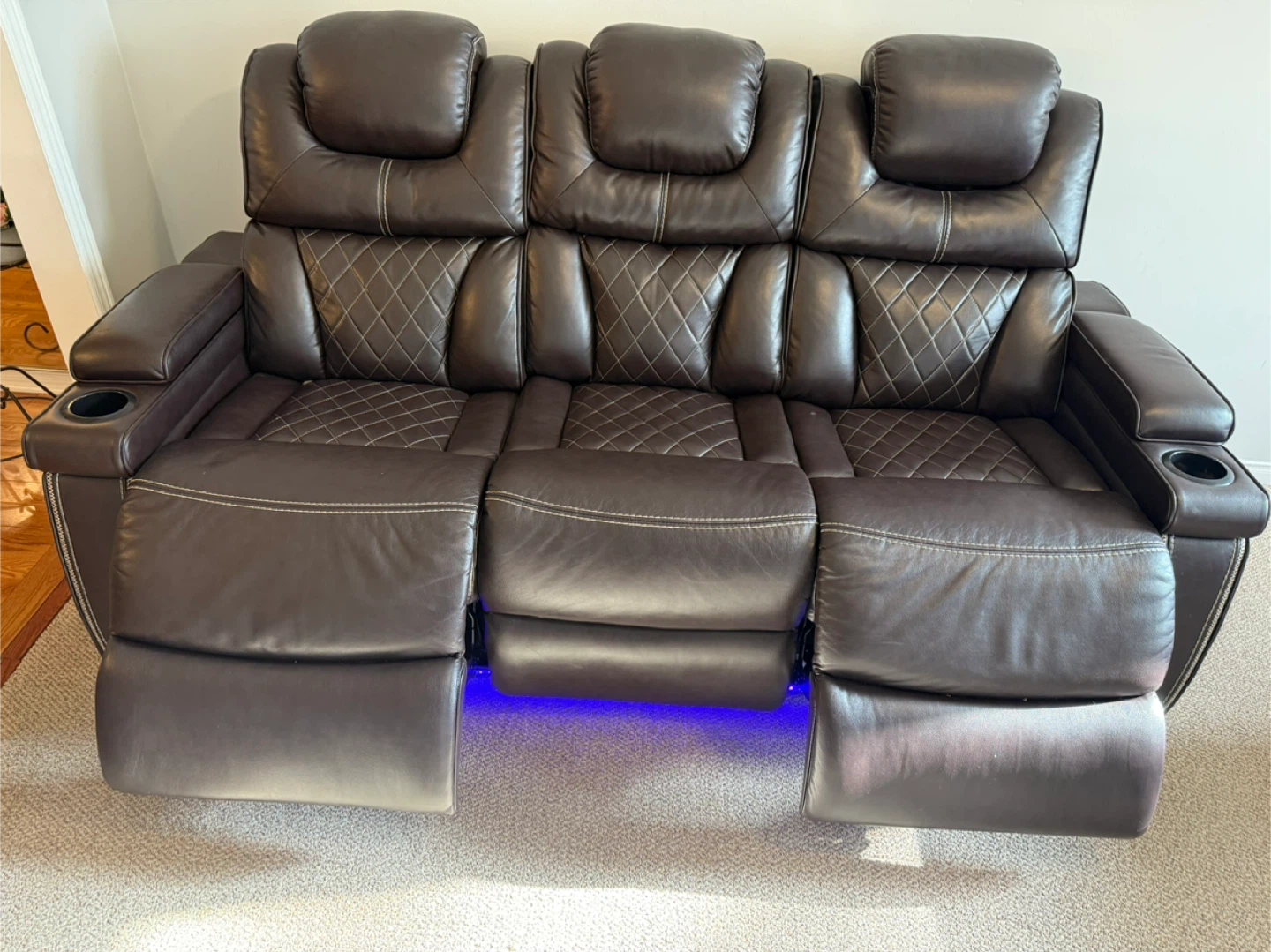 3+2+1 Leather Reclining Sofa and LED Lights - photo 3