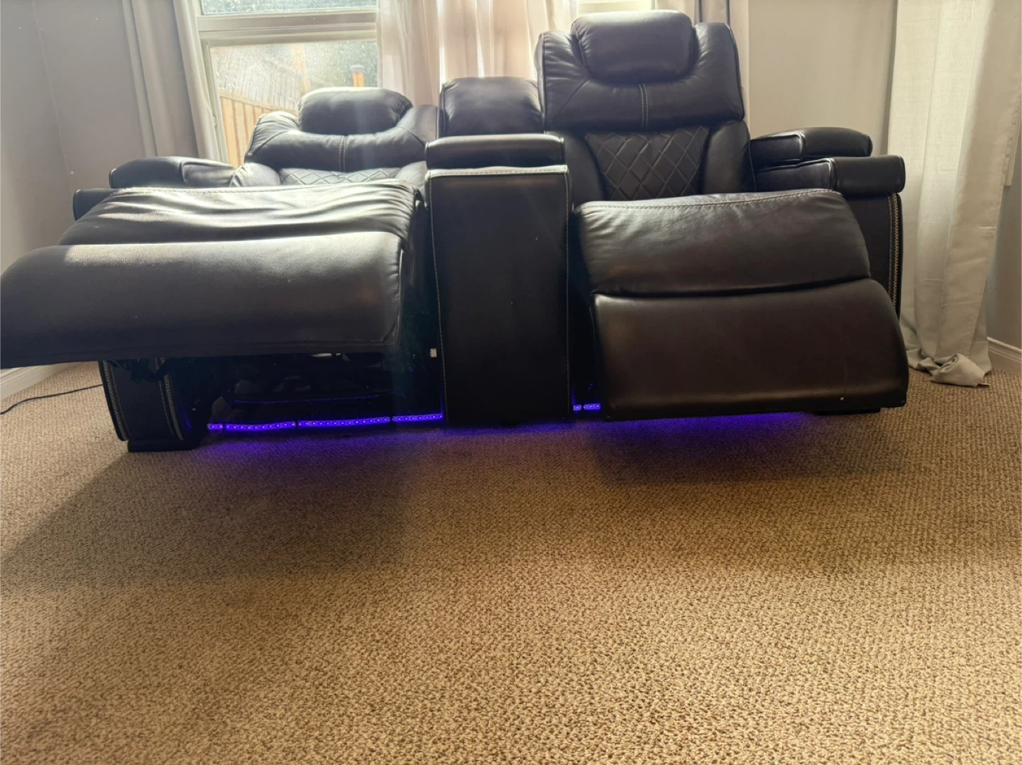 3+2+1 Leather Reclining Sofa and LED Lights