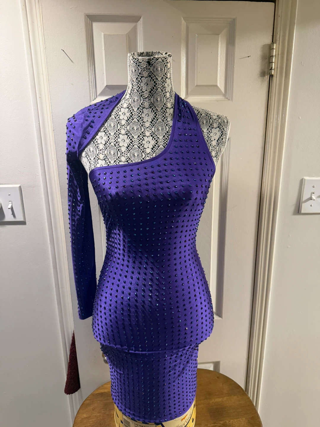 New Purple Beaded One-Shoulder Dress