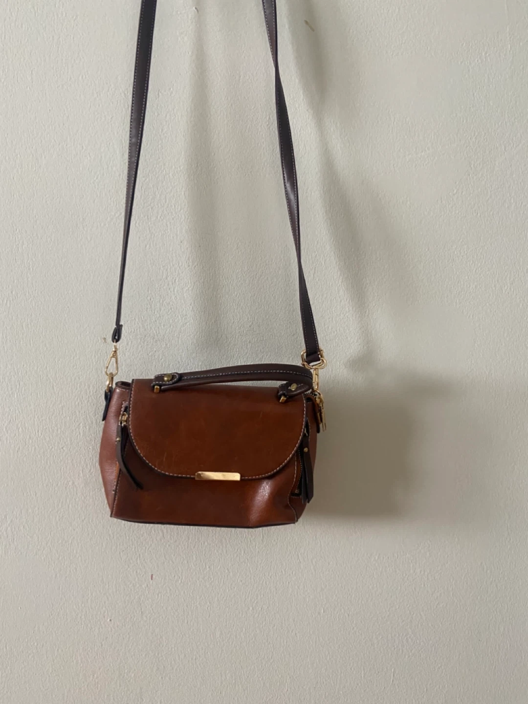 Brown Satchel Handbag with Crossbody Strap
