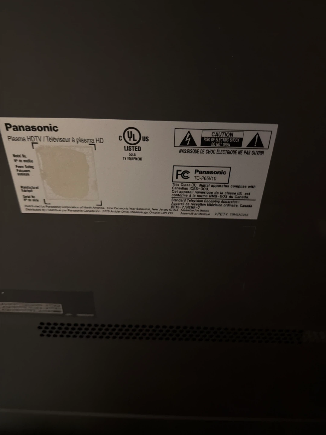 Panasonic Plasma HDTV TC-P60V10 - photo 5