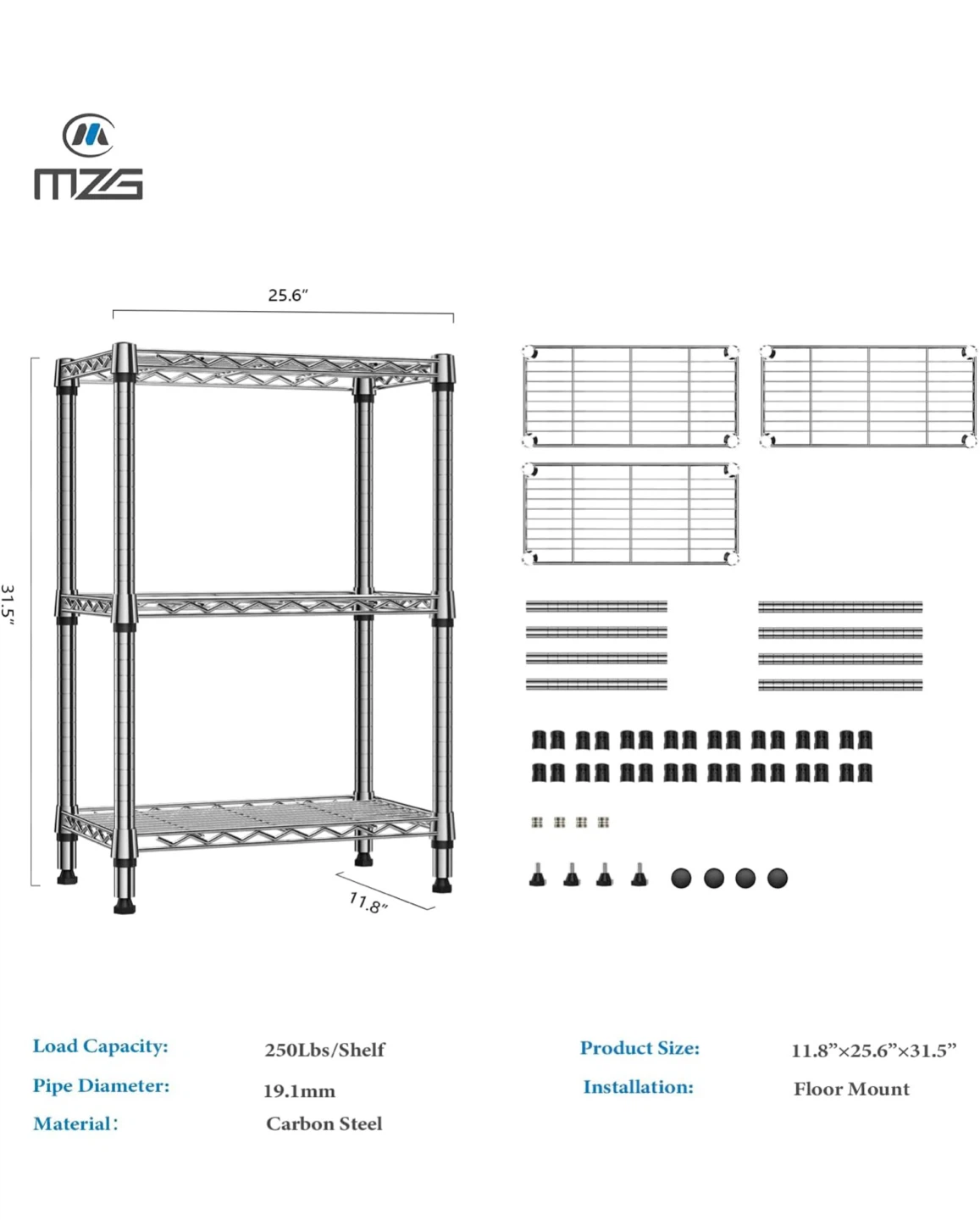 MZG 3-Tier Chrome Wire Shelving Unit - photo 3