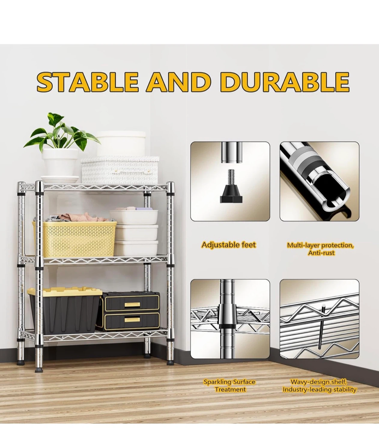 MZG 3-Tier Chrome Wire Shelving Unit - photo 5