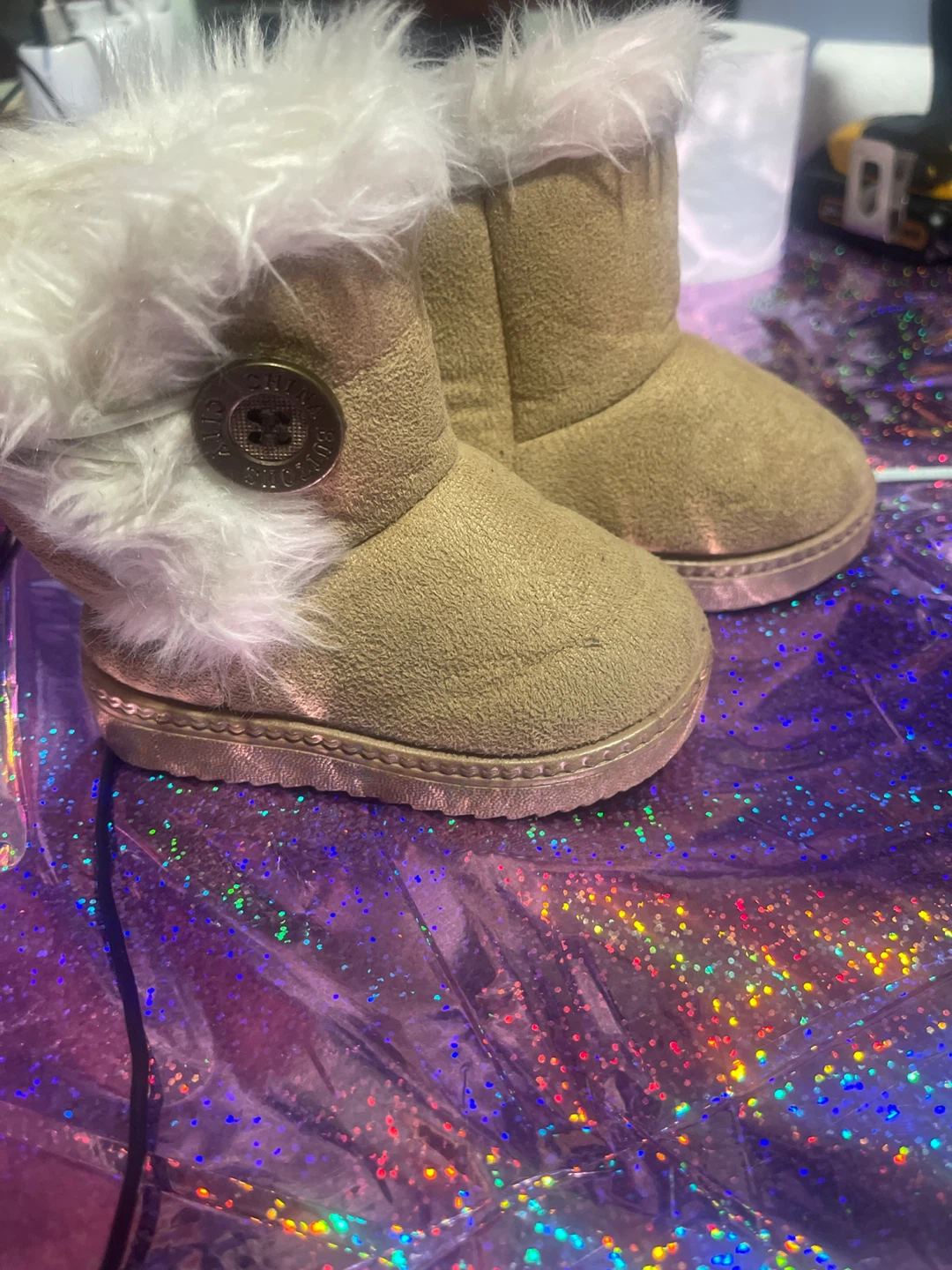 Tan Faux Suede & Fur Trim Boots - photo 2