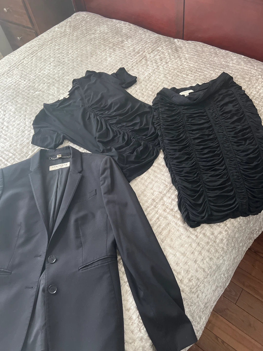 Burberry Black Ruched Top & Skirt Set