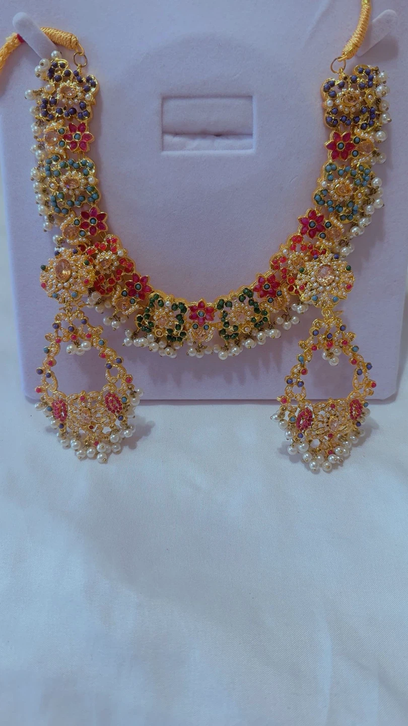 Nauratan Gold-Tone Jewellery Set with Multi-Coloured stones