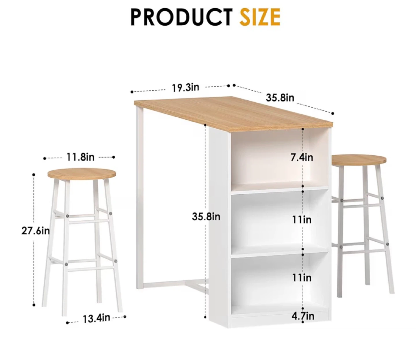 Oak Finish Bar Table with 2 Stools