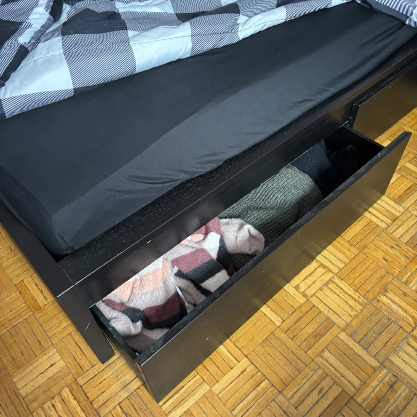 Black Ikea Double bed with 4 Under Bed drawers - photo 4