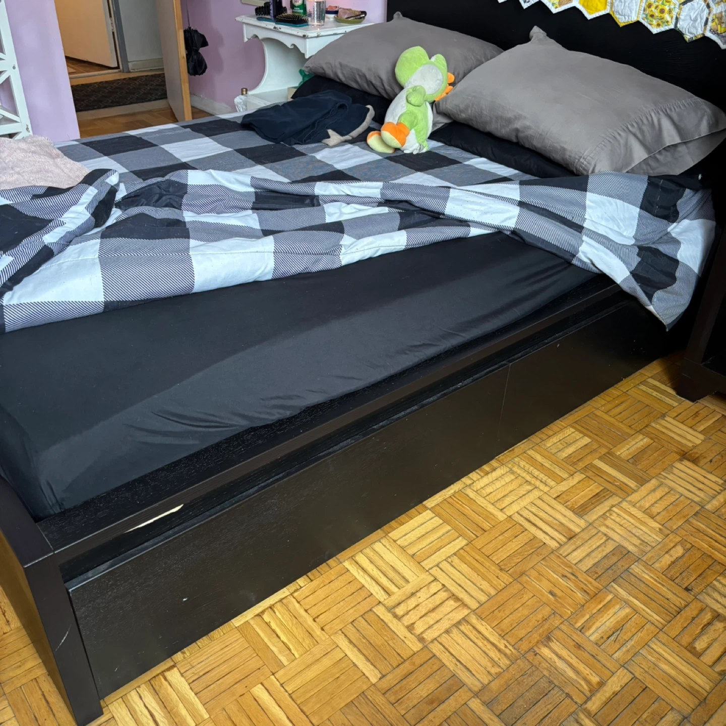 Black Ikea Double bed with 4 Under Bed drawers - photo 2