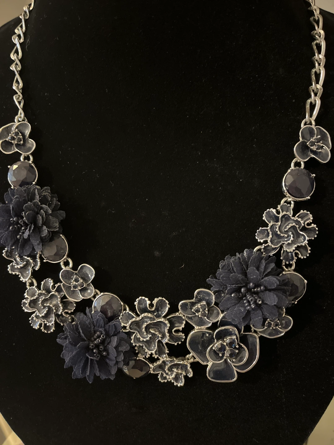 Talbots Navy Blue Chunky Floral Statement Necklace - photo 2