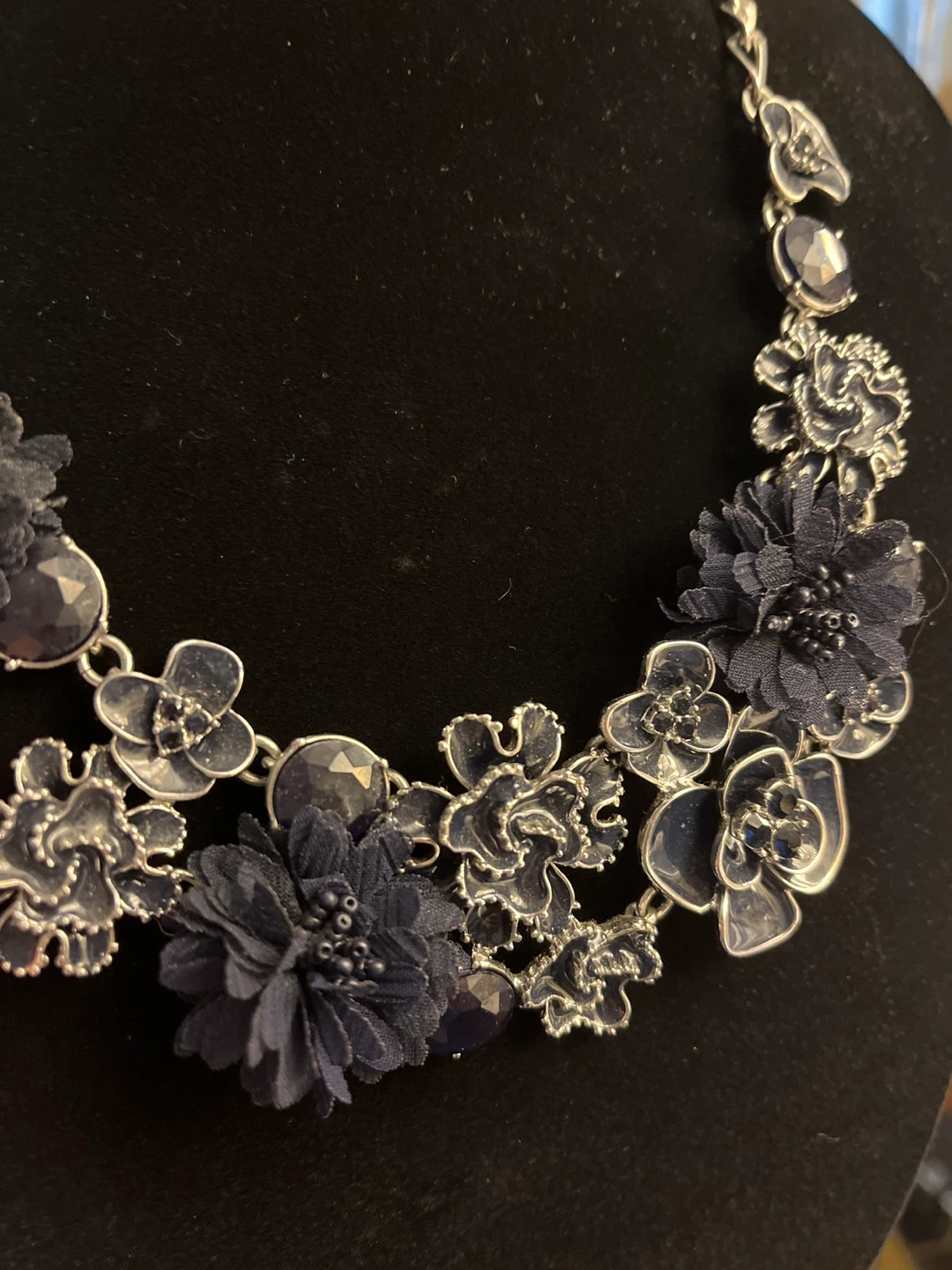 Talbots Navy Blue Chunky Floral Statement Necklace - photo 3