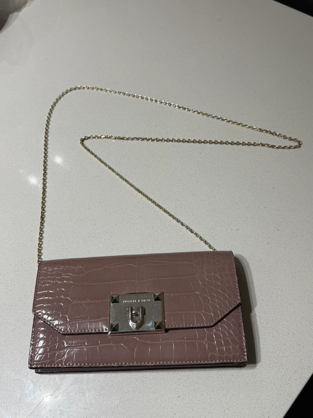 Charles & Keith Croc Embossed Wallet/Clutch with Chain Strap
