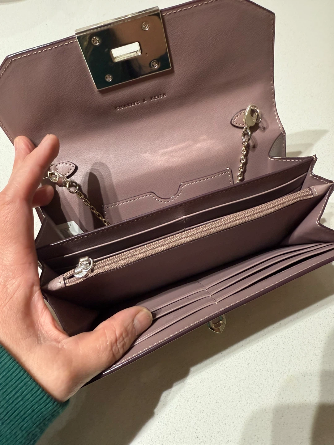 Charles & Keith Croc Embossed Wallet/Clutch with Chain Strap - photo 3