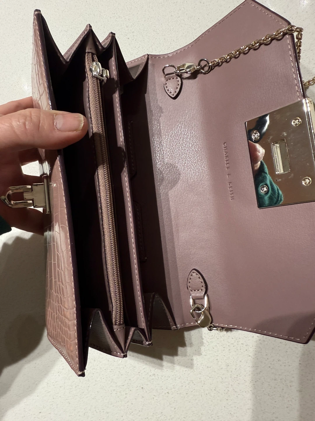 Charles & Keith Croc Embossed Wallet/Clutch with Chain Strap - photo 4
