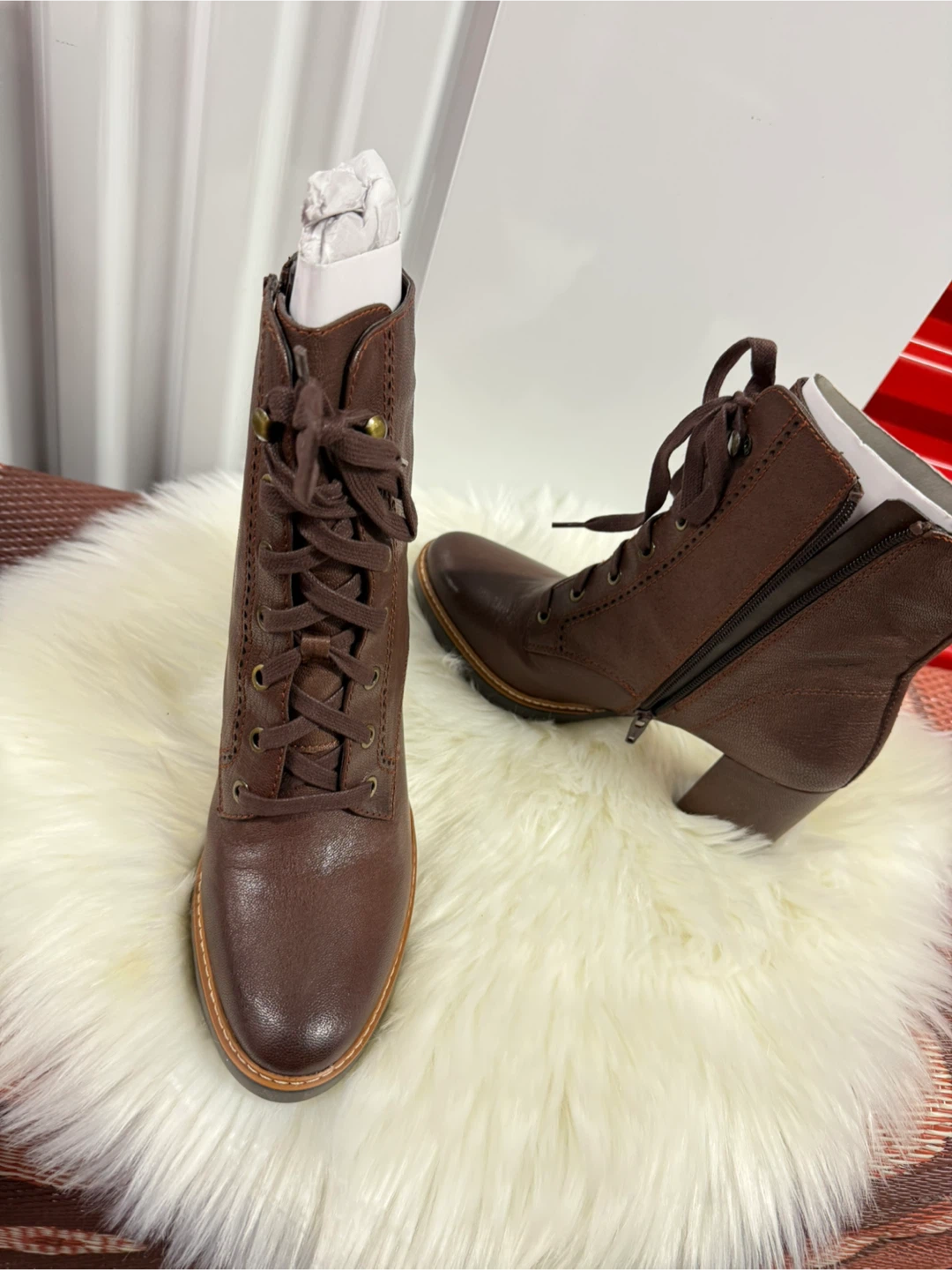 Brown Leather Lace-Up Ankle Boots - Size 9.5 M