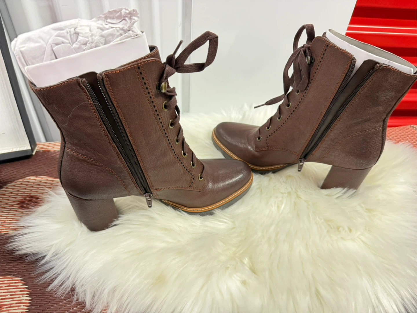 Brown Leather Lace-Up Ankle Boots - Size 9.5 M - photo 2