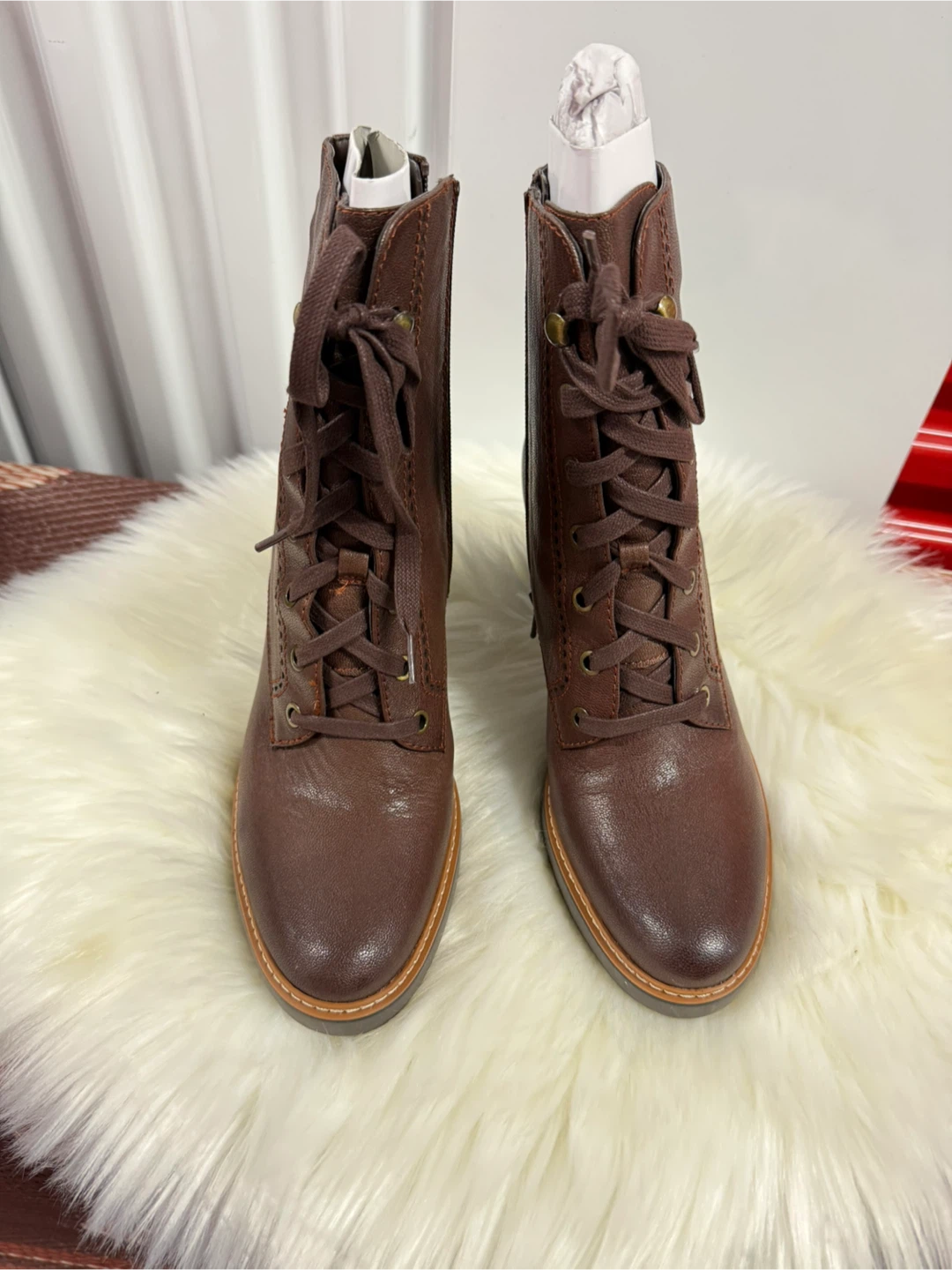Brown Leather Lace-Up Ankle Boots - Size 9.5 M - photo 3