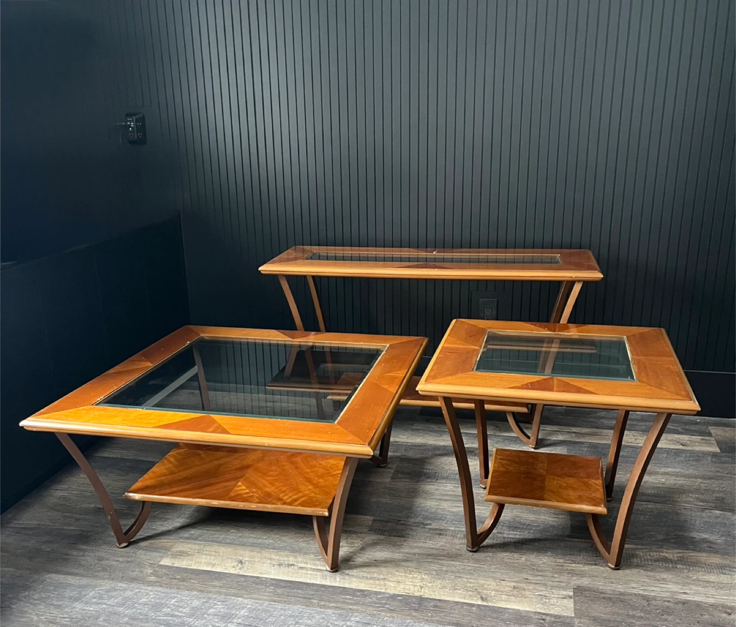 3 Pc Modern Wood/Glass Table Set