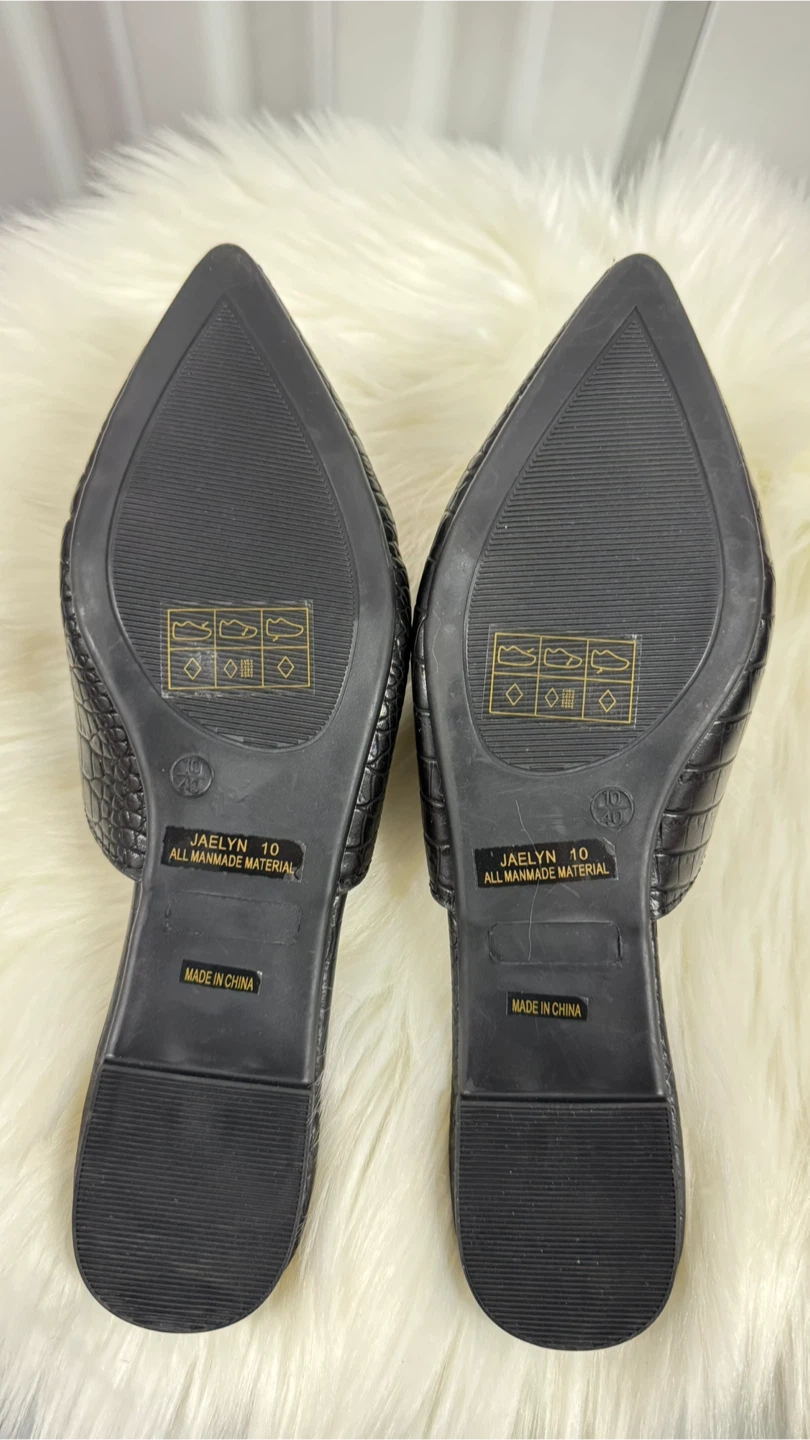 Lulus Jaelyn Black Croc Pointed Toe Mules Flats Size 10 - photo 4