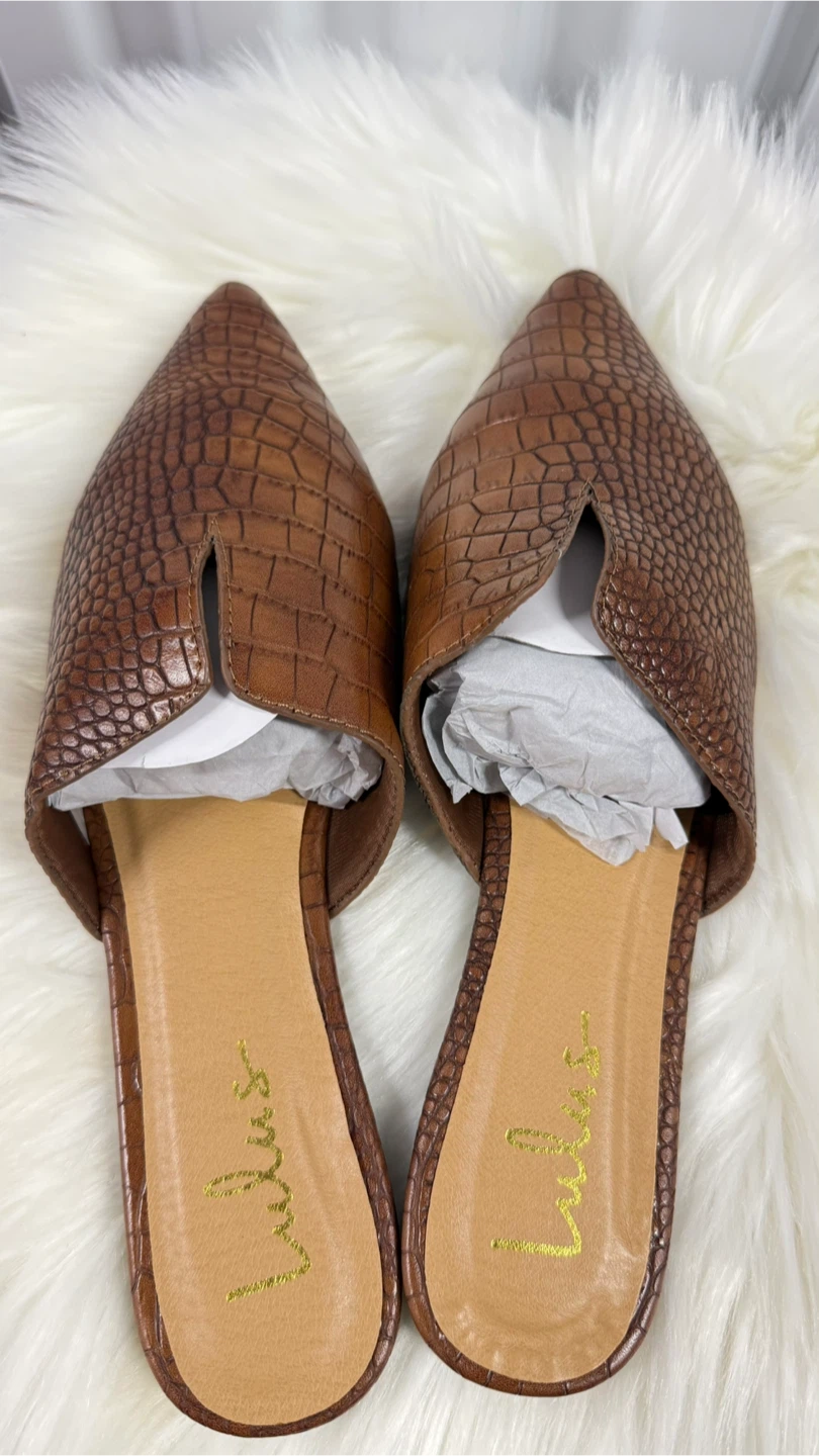 Lulus Jaelyn Brown Croc Pointed Toe Mules - Size 10 - photo 2