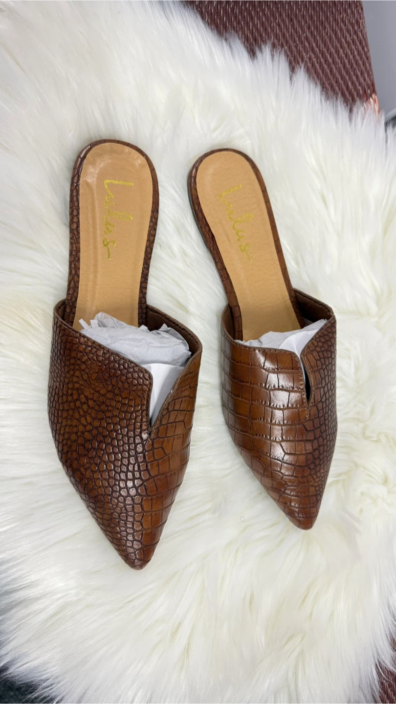 Lulus Jaelyn Brown Croc Pointed Toe Mules - Size 10 - photo 3