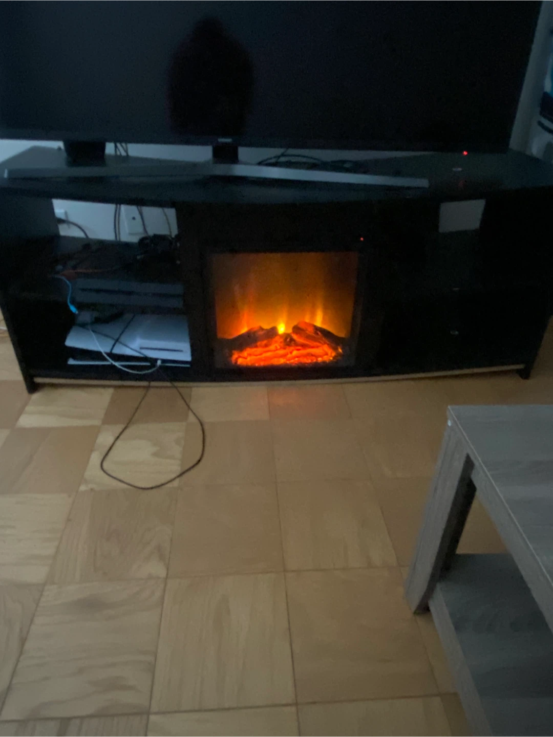 Black Entertainment Center with Electric Fireplace