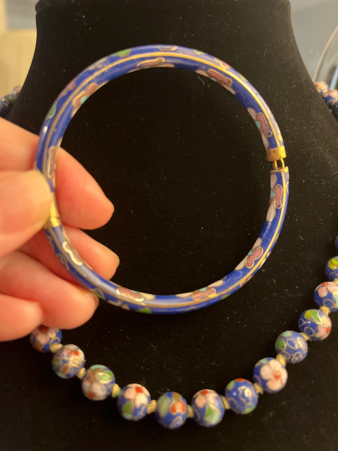 Blue Cloisonné Bead Necklace — from Hong Kong