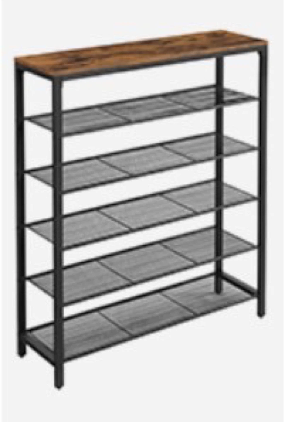 6-Tier Industrial Shoe Rack with Wood Top