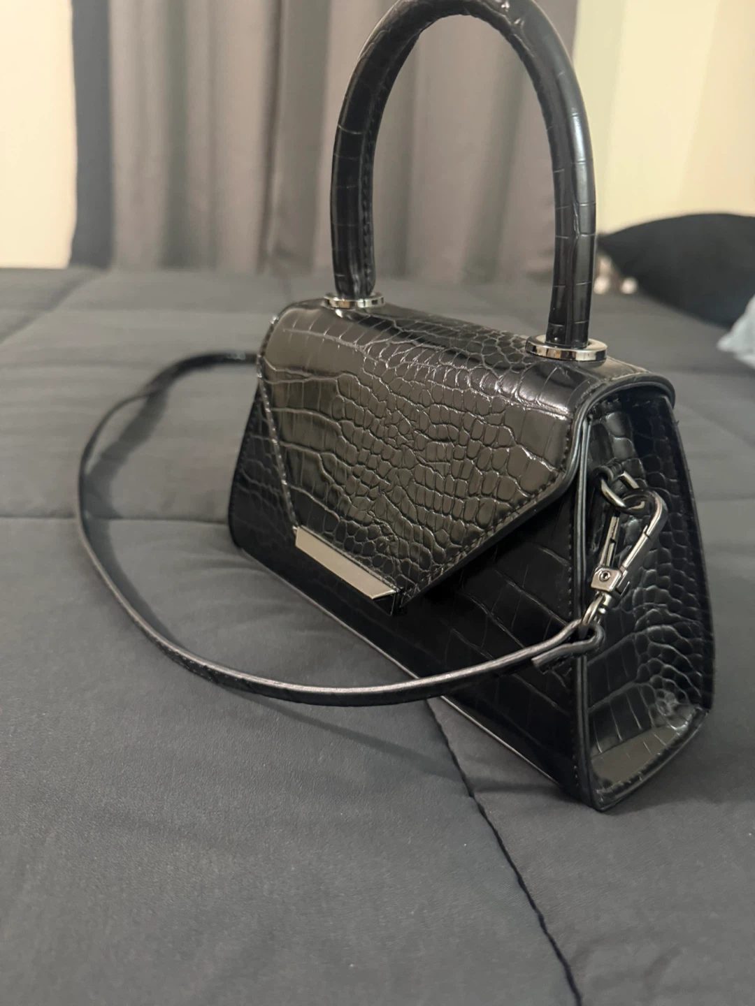 ALDO Black Croc-Embossed Mini Top Handle Bag - photo 3