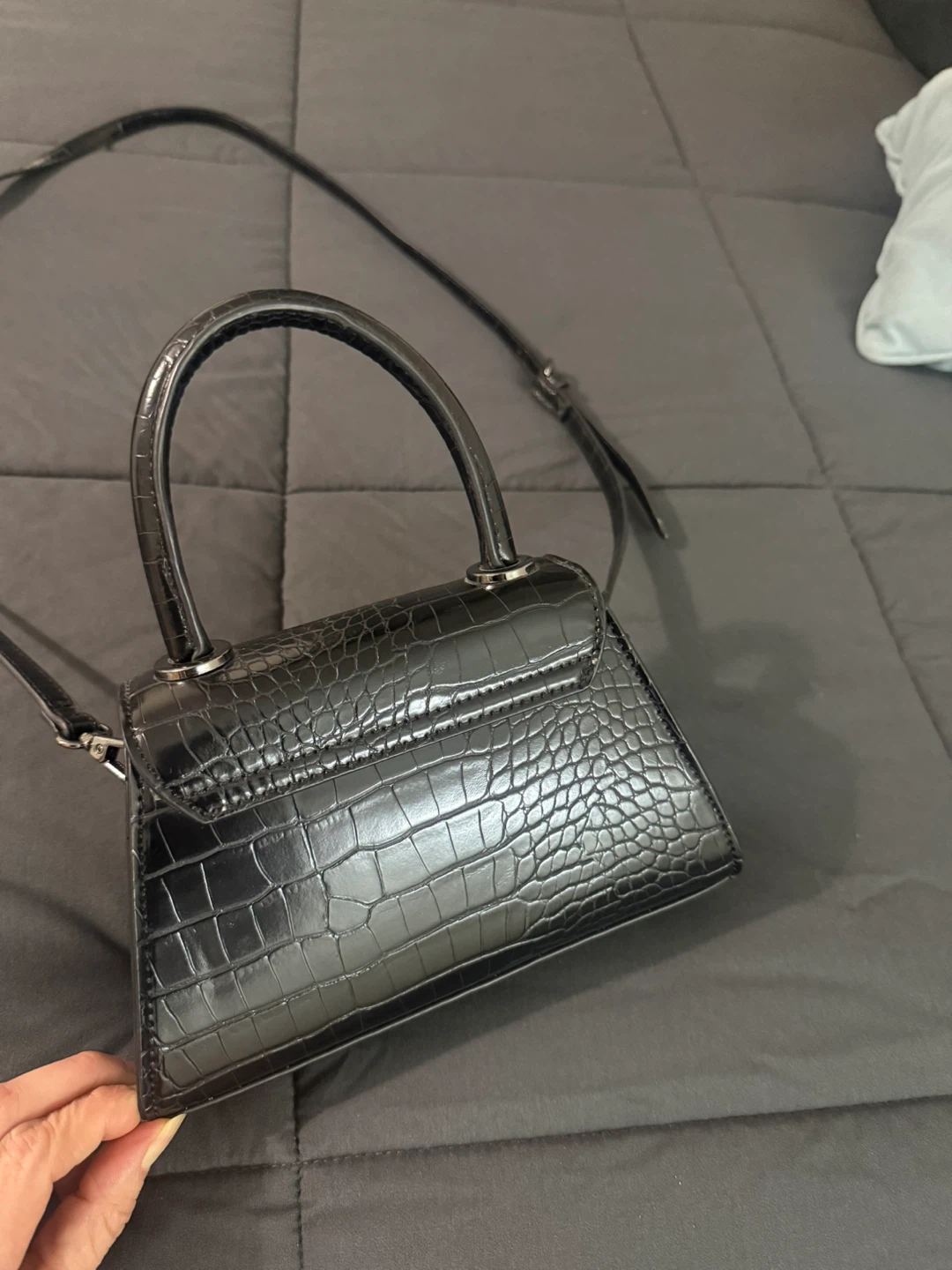 ALDO Black Croc-Embossed Mini Top Handle Bag - photo 2