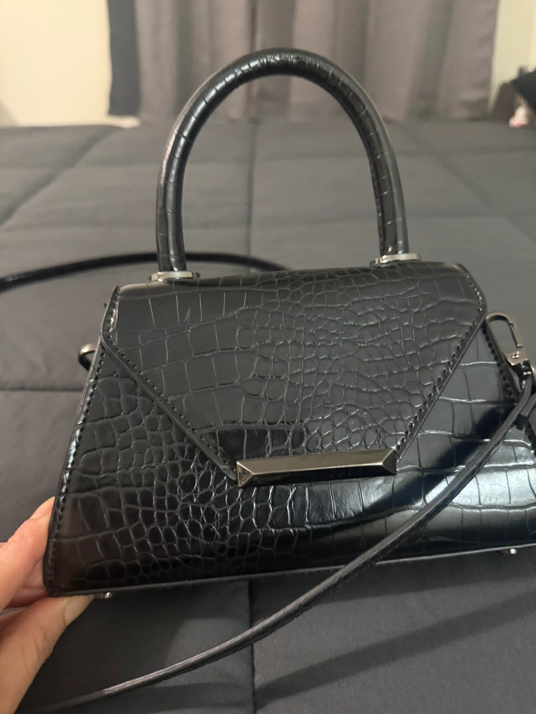 ALDO Black Croc-Embossed Mini Top Handle Bag - photo 5
