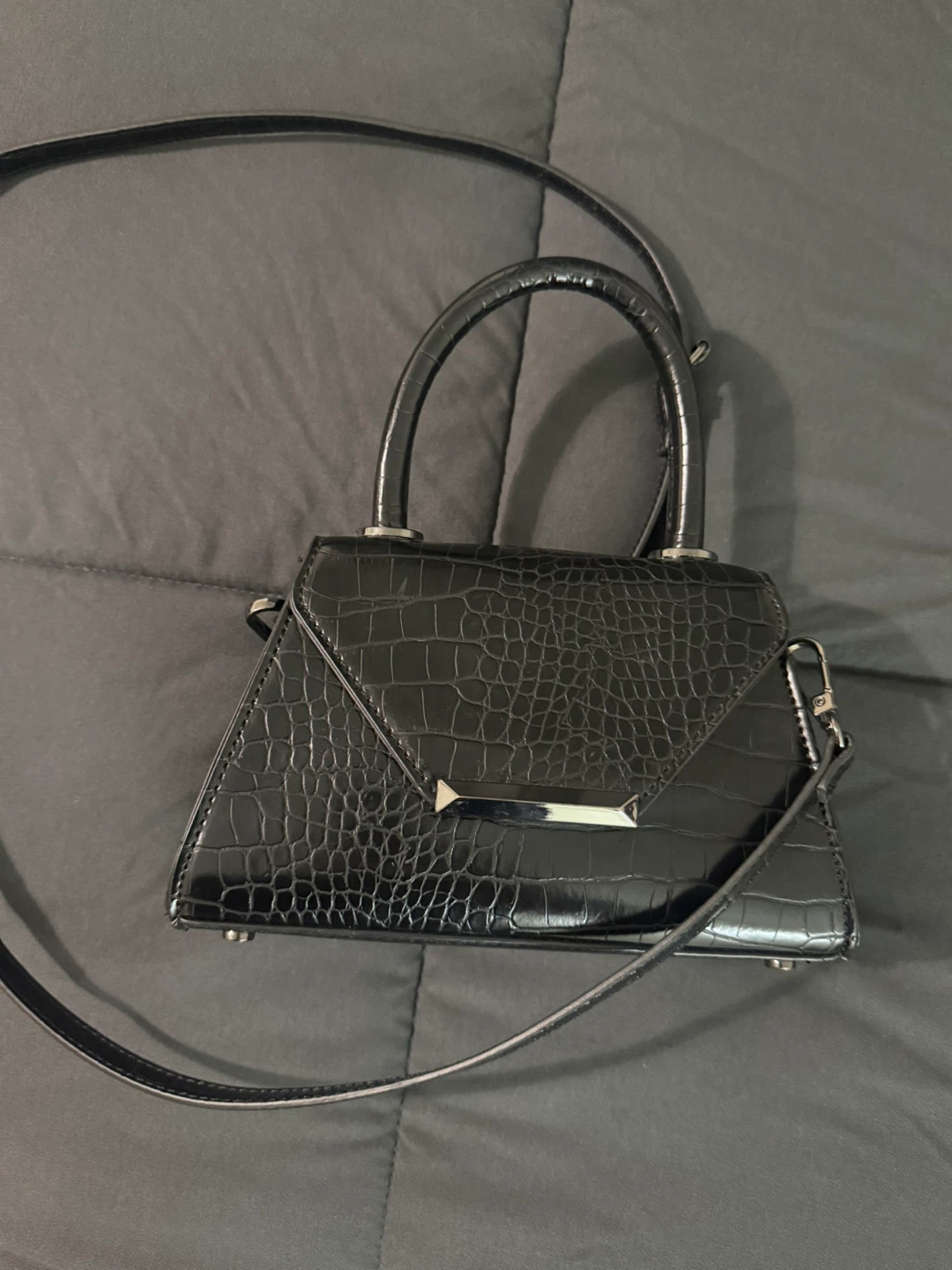 ALDO Black Croc-Embossed Mini Top Handle Bag - photo 4