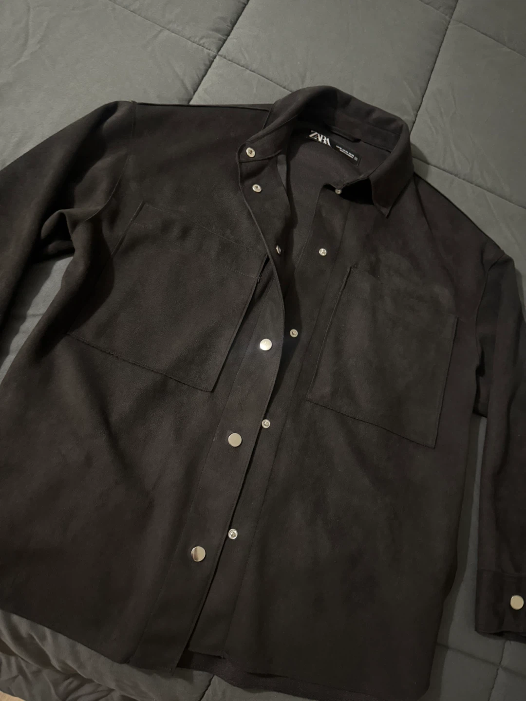 ZARA Black Faux Suede Shirt Jacket