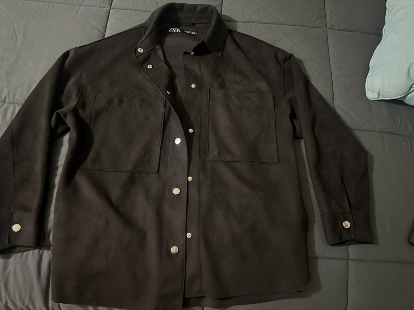 ZARA Black Faux Suede Shirt Jacket - photo 3