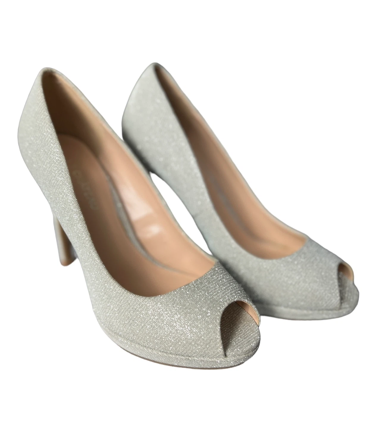 Silver Glitter Peep-Toe Heels