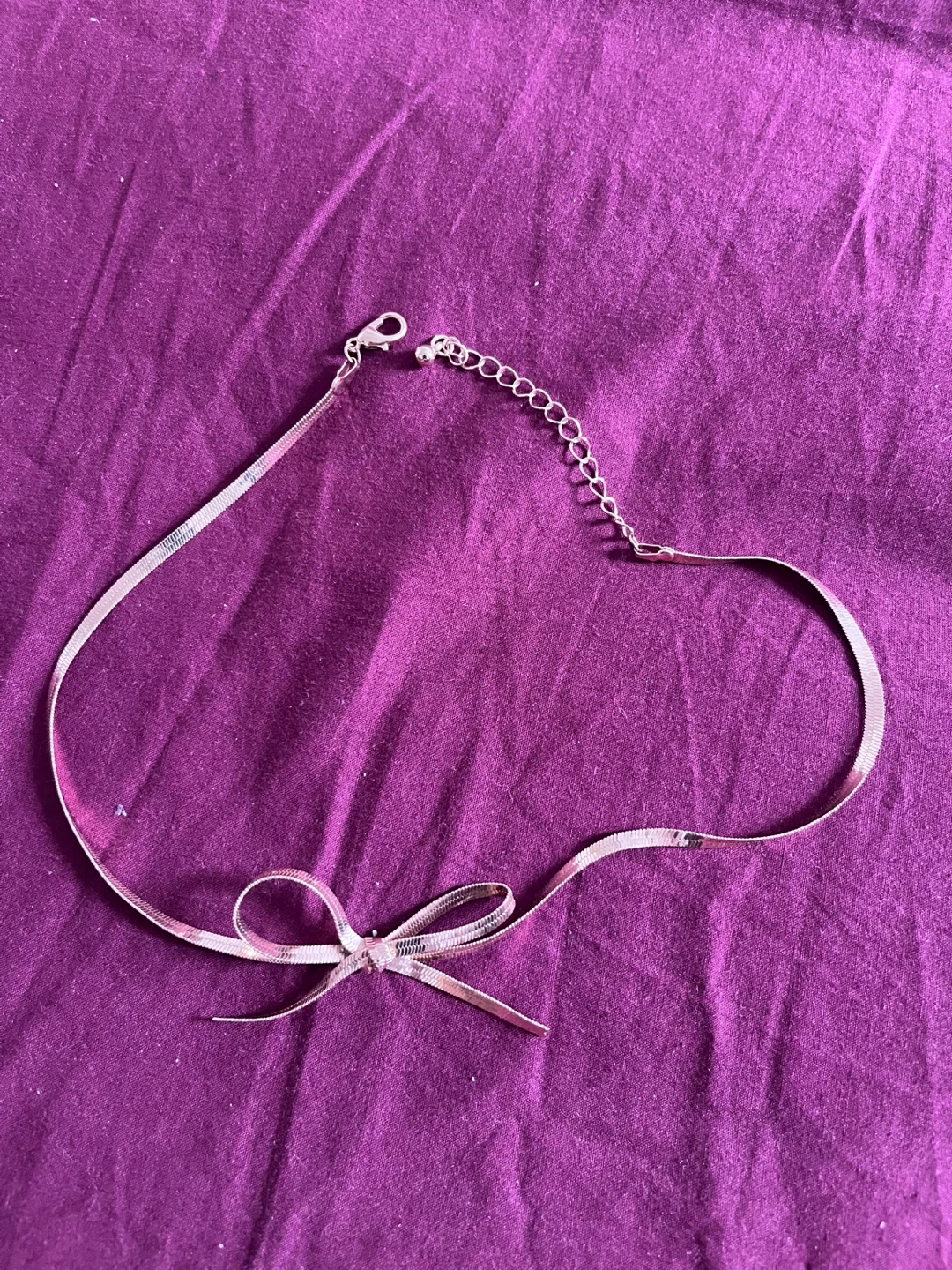 Silver Tone Chain Necklace with Bow Accent - photo 2