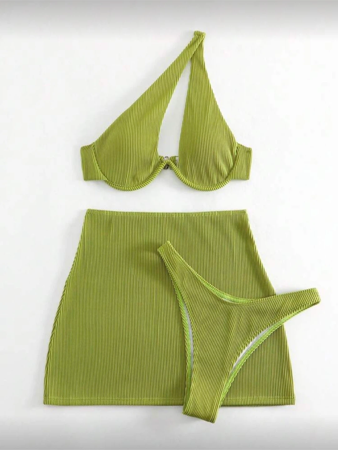 Ribbed 3-Piece Bikini Set - Olive Green